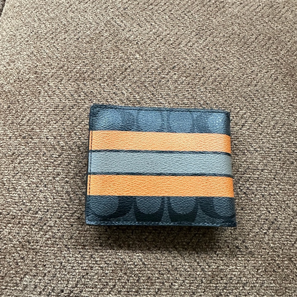 Coach Men’s Wallet Black Signature C with Orange Varsity Stripe